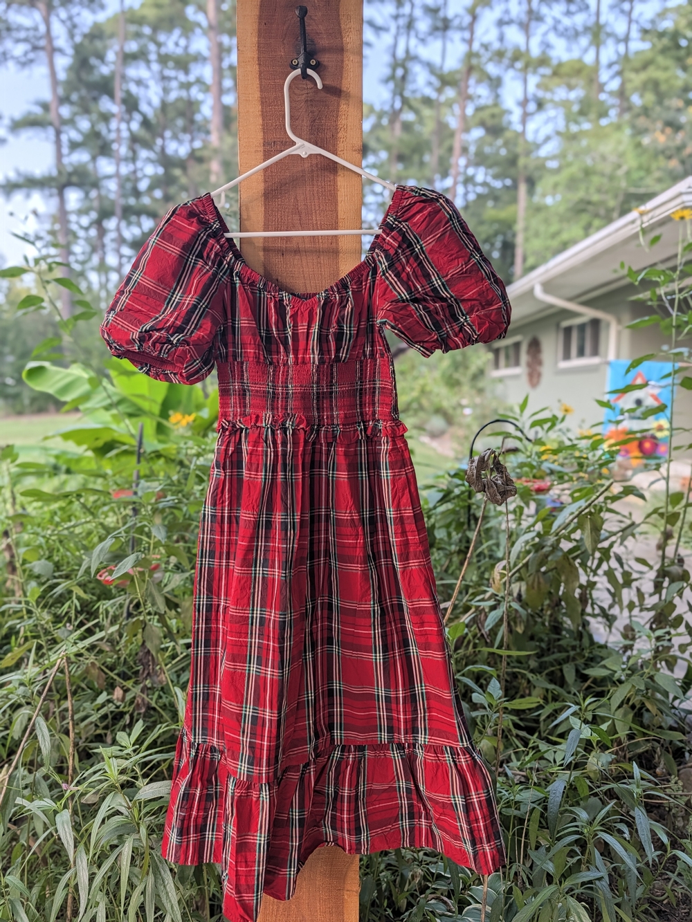 J. Crew Red Plaid Puff-Sleeve Kids Dress